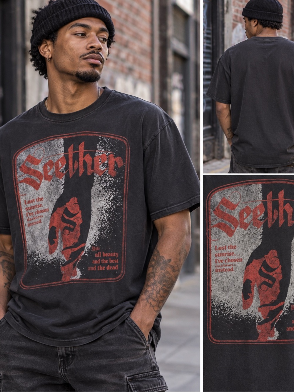 Comfort Colors Black Short-Sleeve Seether Graphic Tee with Red Print